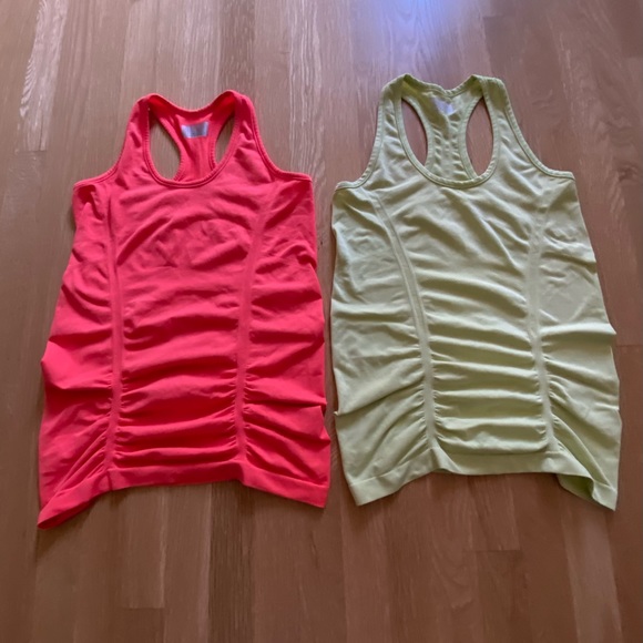 Athleta Set of 2 Womens Racer Back Tanks w Flattering Details /Lime / Orange / S - Picture 5 of 16